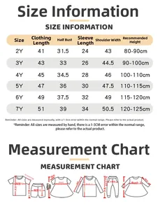 Size chart for girls' cotton sweatshirt including length and chest measurements for ages 2Y-7Y