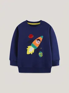 Boys Cotton Sweatshirt Long Sleeve Crew Neck Autumn Pullover Space Rocket Embroidery Toddler Kids Sportswear Top
