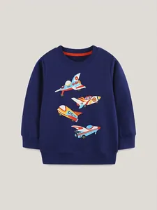 Jungen Cartoon Flugzeug Druck Pullover Sweatshirt Langarm 100% Baumwolle Rundhalsausschnitt Lässige Tops Für Kinder Herbst
