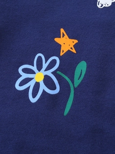 Navy blue cotton sweatshirt for girls featuring hand-drawn stars and floral prints