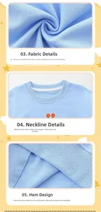 Close-up of soft cotton knitting texture and ribbed crewneck on girls sweatshirt