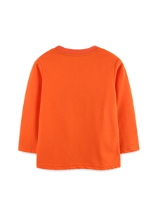 T-shirt classique orange à manches longues pour garçons en coton avec col rond doux