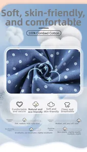 Detail of 100% combed cotton blue polka dot fabric for girls' dresses showing texture