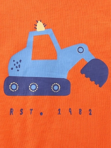T-shirt manches longues en coton orange pour garçon avec imprimé excavatrice bleue et 1982
