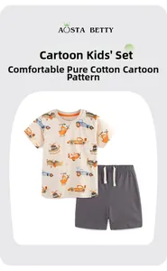 Ensemble d'été en coton pour garçons avec t-shirt imprimé hélicoptère et short décontracté