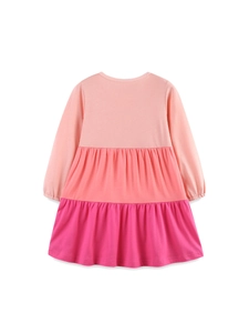Robe en coton à manches longues pour filles avec volants en dégradé rose et col rond