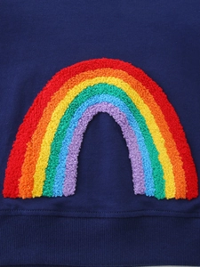 Girls navy blue cotton sweatshirt with colorful rainbow towel embroidery detail