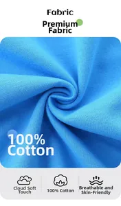 Gros plan sur un tricot bleu 100% coton, texture douce et côtes respirantes pour enfants