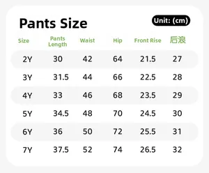 Detailed size chart for kids shark shorts showing length and waist from 2Y to 7Y sizes