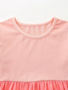 Robe de princesse rose à manches longues pour filles en coton tricoté avec taille plissée