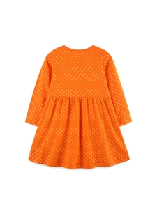 Robe orange à pois pour filles avec broderie de voiture pour automne décontracté