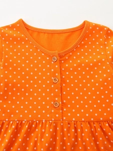 Robe princesse orange à pois pour filles avec broderie de voiture en coton tricoté doux