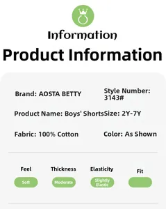 Detailed sizing chart for 100% cotton boys sports shorts showing measurements for 2Y to 7Y