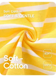 Gros plan du tissu doux 100% coton à rayures jaunes pour robe d'été de fille