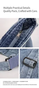 Nahaufnahme der hellblauen Denim-Textur mit Metall-Reißverschlüssen und Kunststoffschnallen