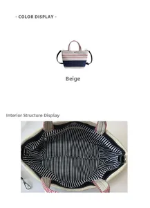 Detail view of striped canvas tote bag showing spacious interior and adjustable strap