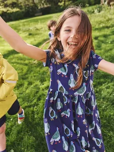 Abito a Maniche Corte in Cotone per Bambina Stampa Piccione Animato Girocollo Casual Estivo a Trapezio Vestiti per Bambini