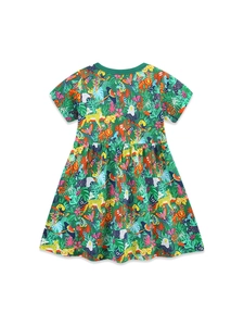 Robe en coton à manches courtes pour filles avec imprimé léopard et animaux tropicaux