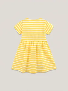 Robe d'été pour filles en coton à manches courtes avec rayures horizontales jaunes