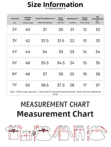 Detailed size chart in centimeters for boys short sleeve summer set from 2Y to 7Y