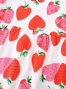 Meisjes prinsessenjurk met schattige aardbeienprint en korte mouwen in wit en rood