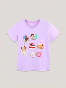 T-shirt fille lilas en coton avec motifs imprimés de desserts mignons et ludiques
