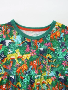Robe fille en coton à manches courtes avec imprimés d'animaux de jungle tropicale