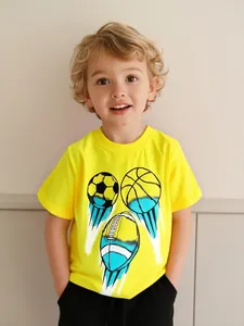 Jungen Sommer Kurzarm Baumwolle T-Shirt Mode Sport Fußball Basketball Rugby Druck Rundhals Pullover Top Für Kinder