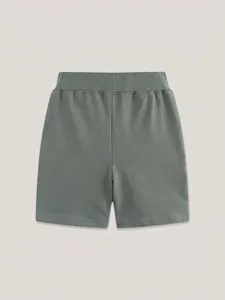 Western style dark green cotton shorts for boys with cartoon car embroidery for summer sports