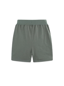 Deep greyish green knit shorts for boys with elastic waistband and soft cotton fabric