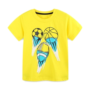 T-shirt en coton jaune pour garçon avec imprimés de ballons de sport décontracté