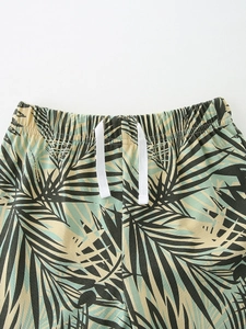 Boys summer cotton set with tropical palm leaf print shorts and adjustable drawstring waist
