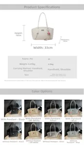 Detailed size specifications and color comparison of women minimalist PU tote bags