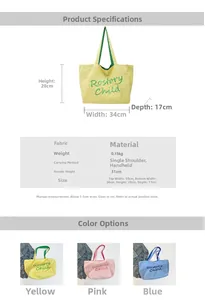 Détails sur la grande capacité du sac en toile avec dimensions et spécifications du tissu