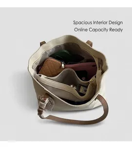 Top view of large tote bag interior showing multi-compartment storage and capacity