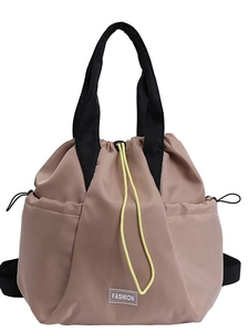 Minimalist drawstring backpack in khaki waterproof nylon with fashion logo detail
