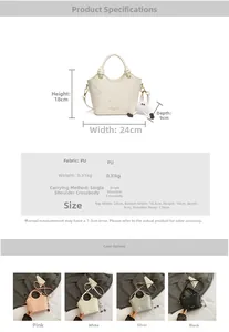 Vue détaillée du sac seau en cuir PU gaufré avec dimensions et styles de porté