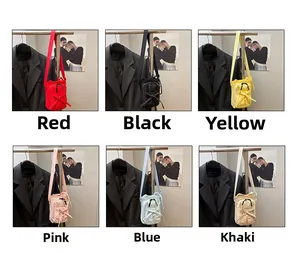 Collage of quilted crossbody bags with bow details in red, black, pink, and more colors
