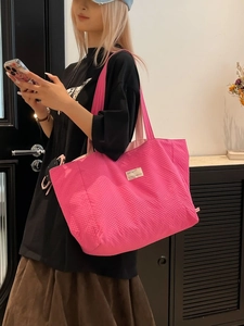Sac Cabas en Toile Casual Grande Capacité pour Femme Texture Matelassée Couleur Contrastée Shopper Sac à Main Sac à Bandoulière Travail Quotidien Sac de Courses