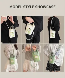Mini apple pattern cross-body phone bags shown in white and green on models