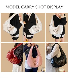 Collage of chic punk hobo bags featuring metallic star rivets in multiple colors