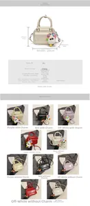 Size chart for women PU leather pillow bag showing dimensions and color variants
