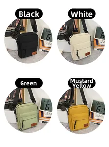 Multiple colors of nylon crossbody bags in black, white, green and yellow