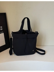 Korean Style Canvas Drawstring Bucket Bag For Women Versatile Casual Crossbody Handbag With Adjustable Strap Solid Color
