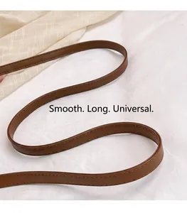 Close-up of brown leather shoulder strap with neat stitching for woven beach bags