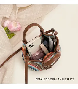 Top view of woven beach bucket bag showing large interior capacity for daily essentials