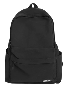 Minimalist all-black campus backpack with large capacity main compartment and side pockets