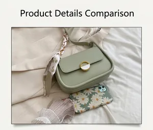 Détail du sac selle vert clair avec foulard en soie et téléphone pour comparaison