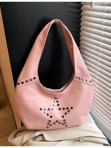 Women Vintage Punk Rivet Star Hobo Shoulder Bag PU Leather Large Capacity Underarm Bag For Daily Street Fashion Accessory