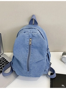 Sac à Dos en Denim pour Femme Grande Capacité Style Coréen Simple Sac d'École Casual Sac à Dos pour Ordinateur Résistant Bleu Noir